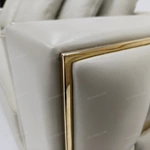 Modern Luxury Modular Leather Sofa with Grid Tufted Craftsmanship & Polished Gold Stainless Steel Accents